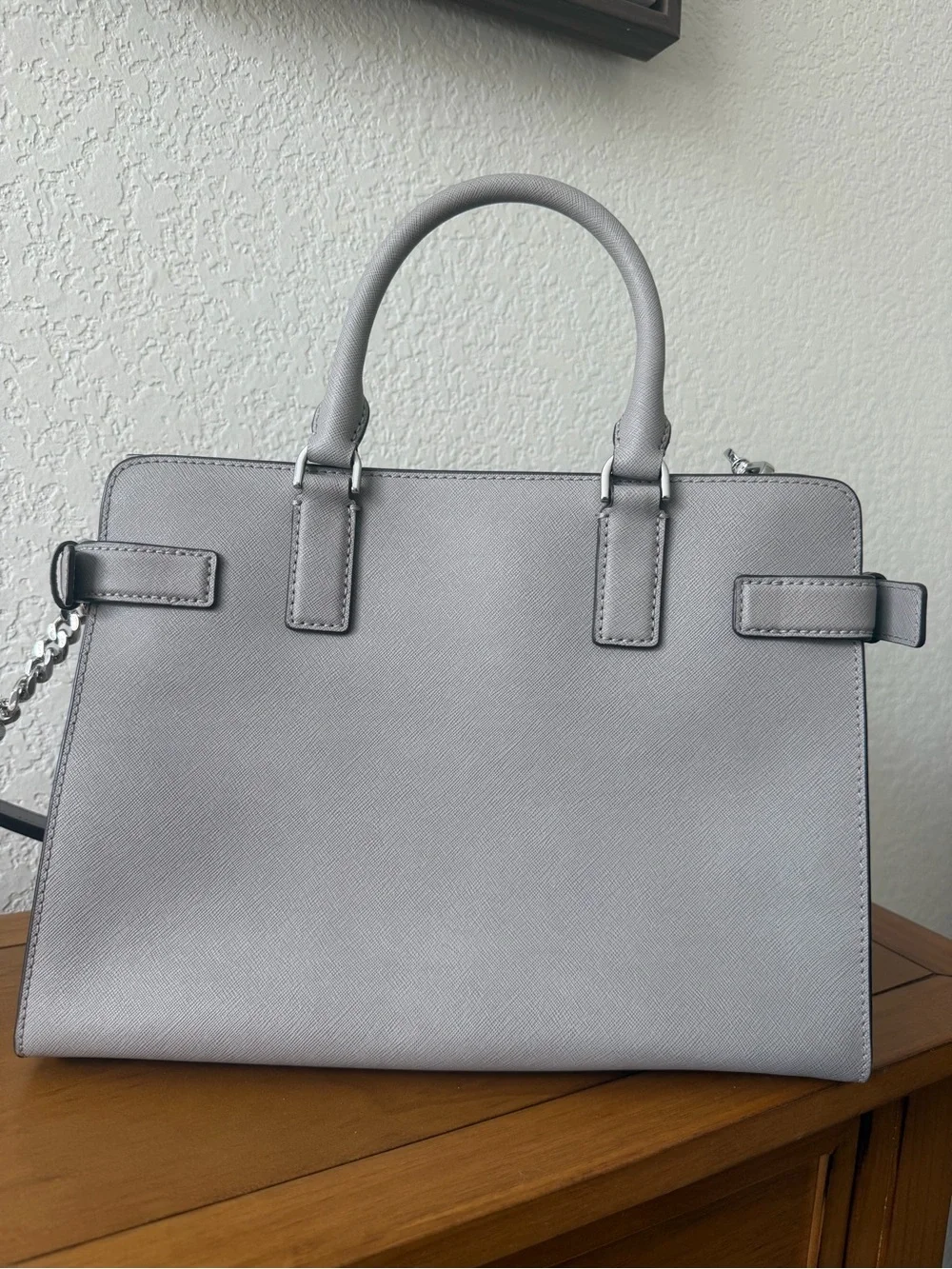 Michael Kors Light Gray Leather Satchel with Silver Hardware